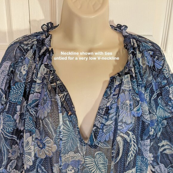 NWT Miss June Paris pullover 1 Size pullover top, Blue sheer floral, Made India - Picture 10 of 16